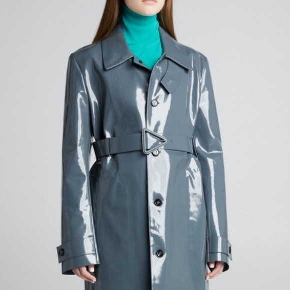 NEW BOTTEGA VENETA High Waisted Shine Triangle Leather Gray Trench Belt Sz Small - Picture 4 of 16